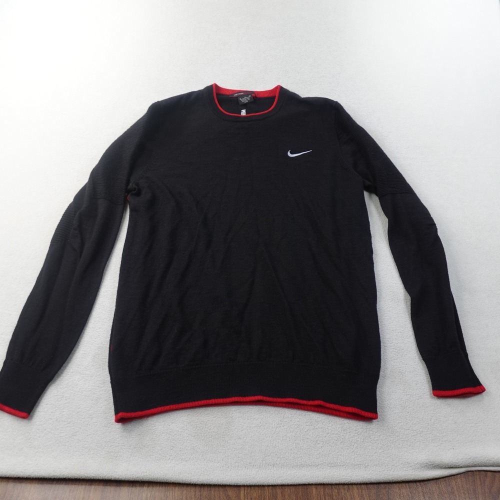 Nike Tiger Woods TW Golf Sweater Mens Medium Black Red Merino Wool 686983
